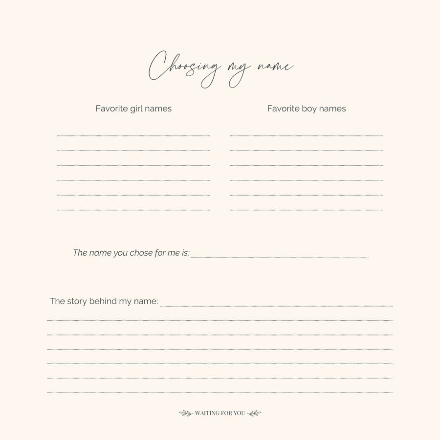 Page 23 of the CheriBOO Baby Memory Book: choosing my name
