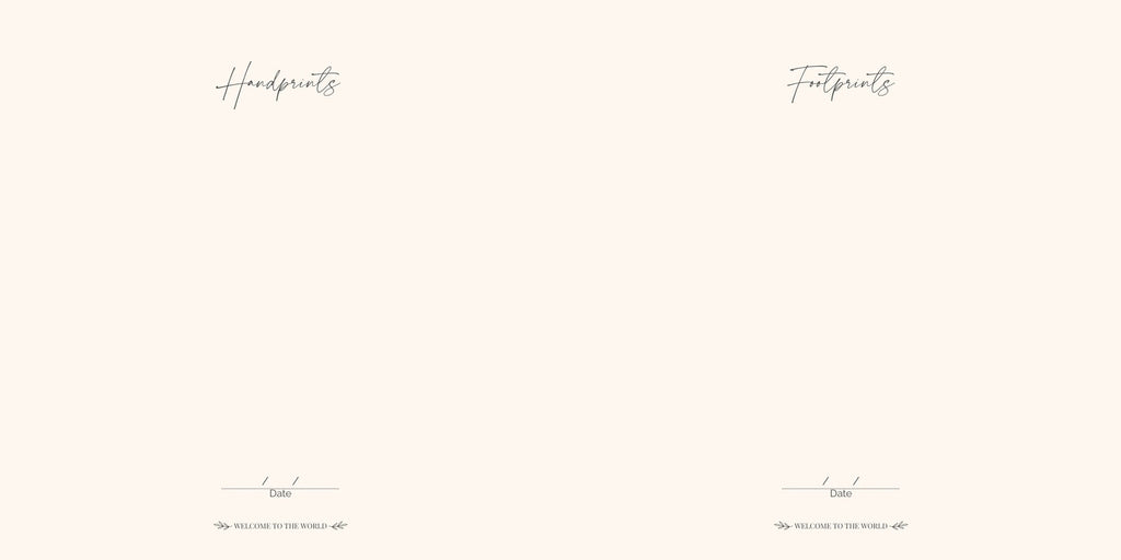 Pages 32 and 33 of the CheriBOO Baby Memory Book: handprints and footprints