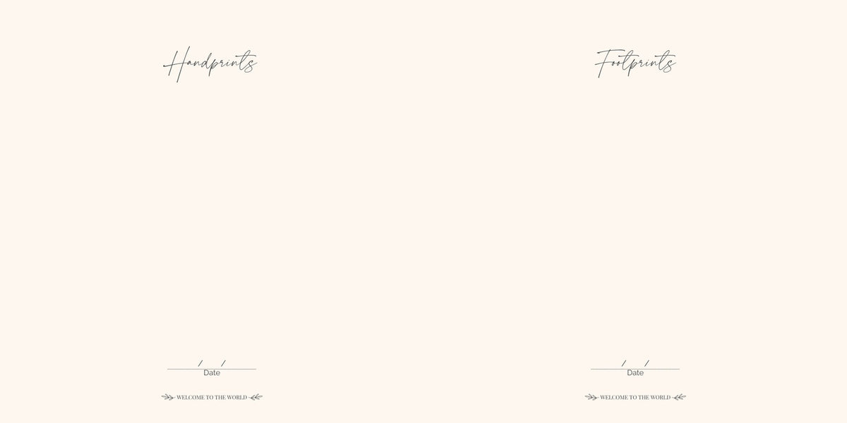 Pages 32 and 33 of the CheriBOO Baby Memory Book: handprints and footprints