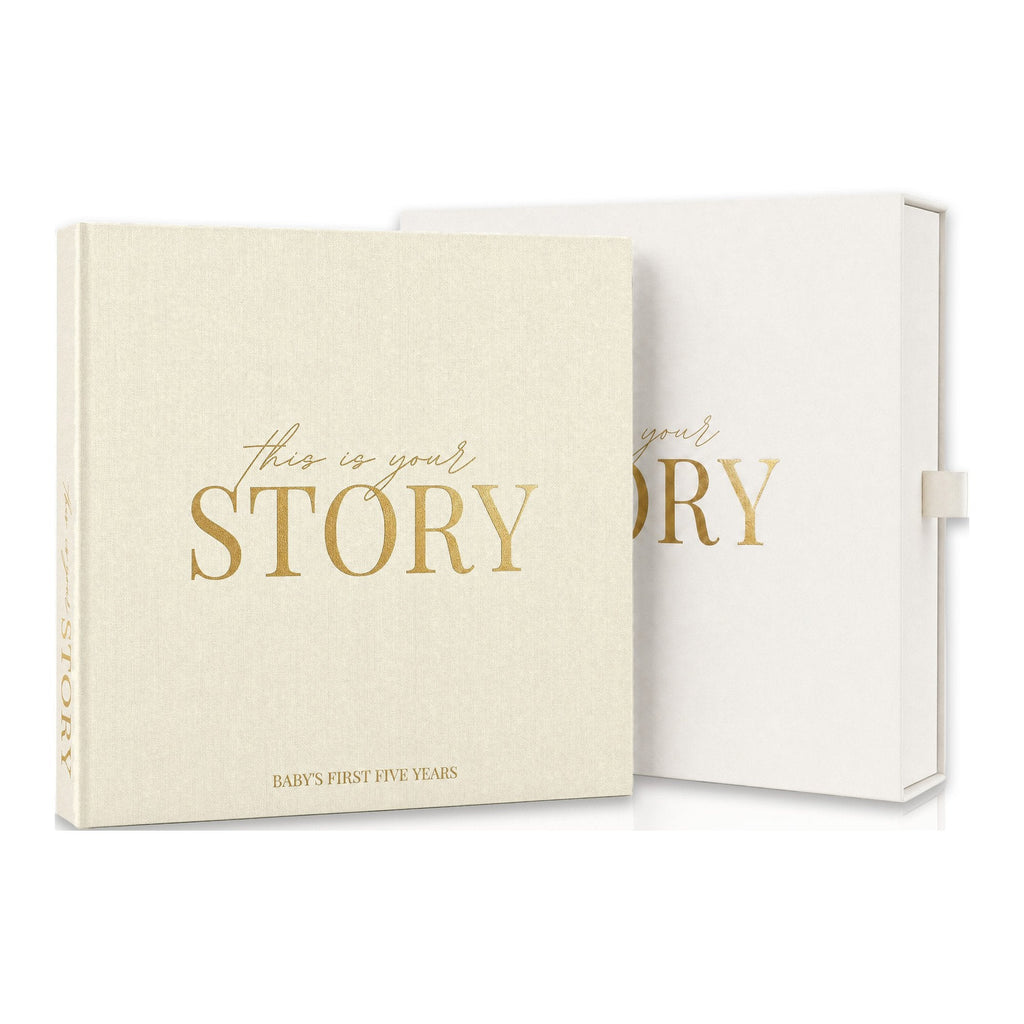 CheriBOO Baby Memory Book in Natural (warm cream) with its keepsake box